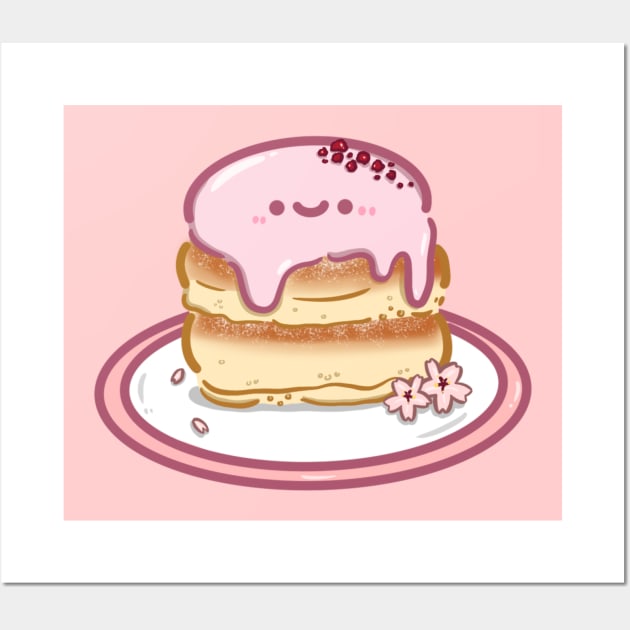 Kawaii japanese sakura fluffy souffle pancake design sticker Wall Art by Marie.c.doodles